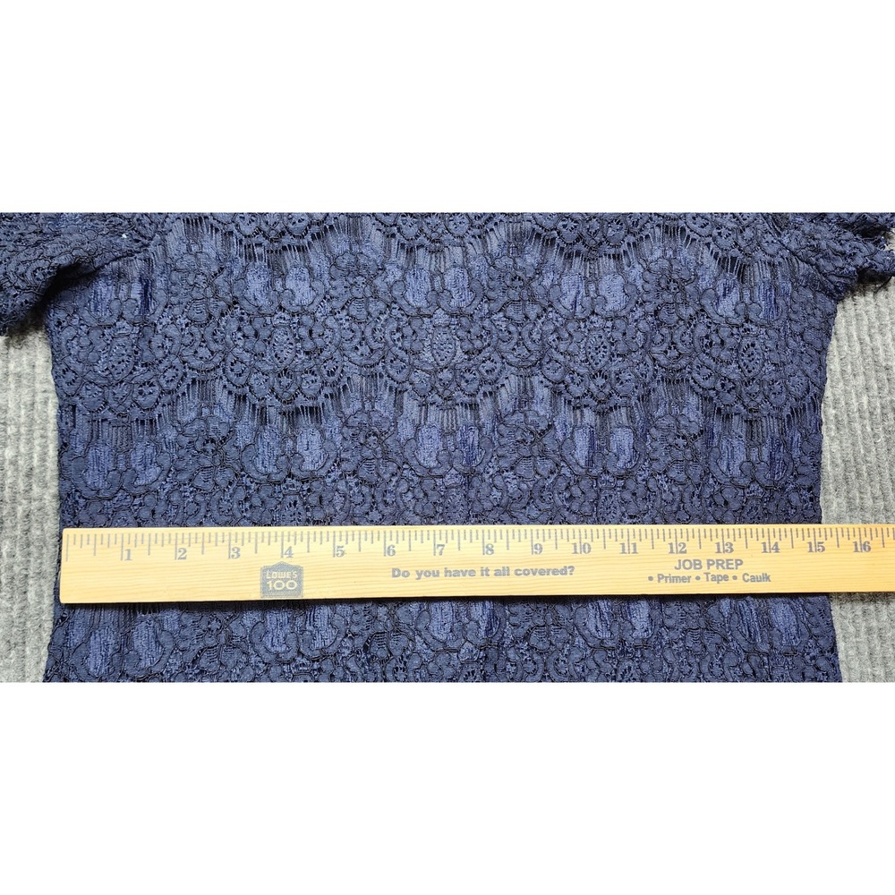 Lulus Navy Blue Lace Shift Dress Short Sleeve Eyelash Hem Size M Cocktail Party - Picture 5 of 9